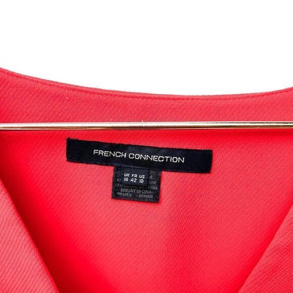 French Connection Orange Arrow Crepe Lone Sleeve V Neck Tunic Top - Picture 5 of 10